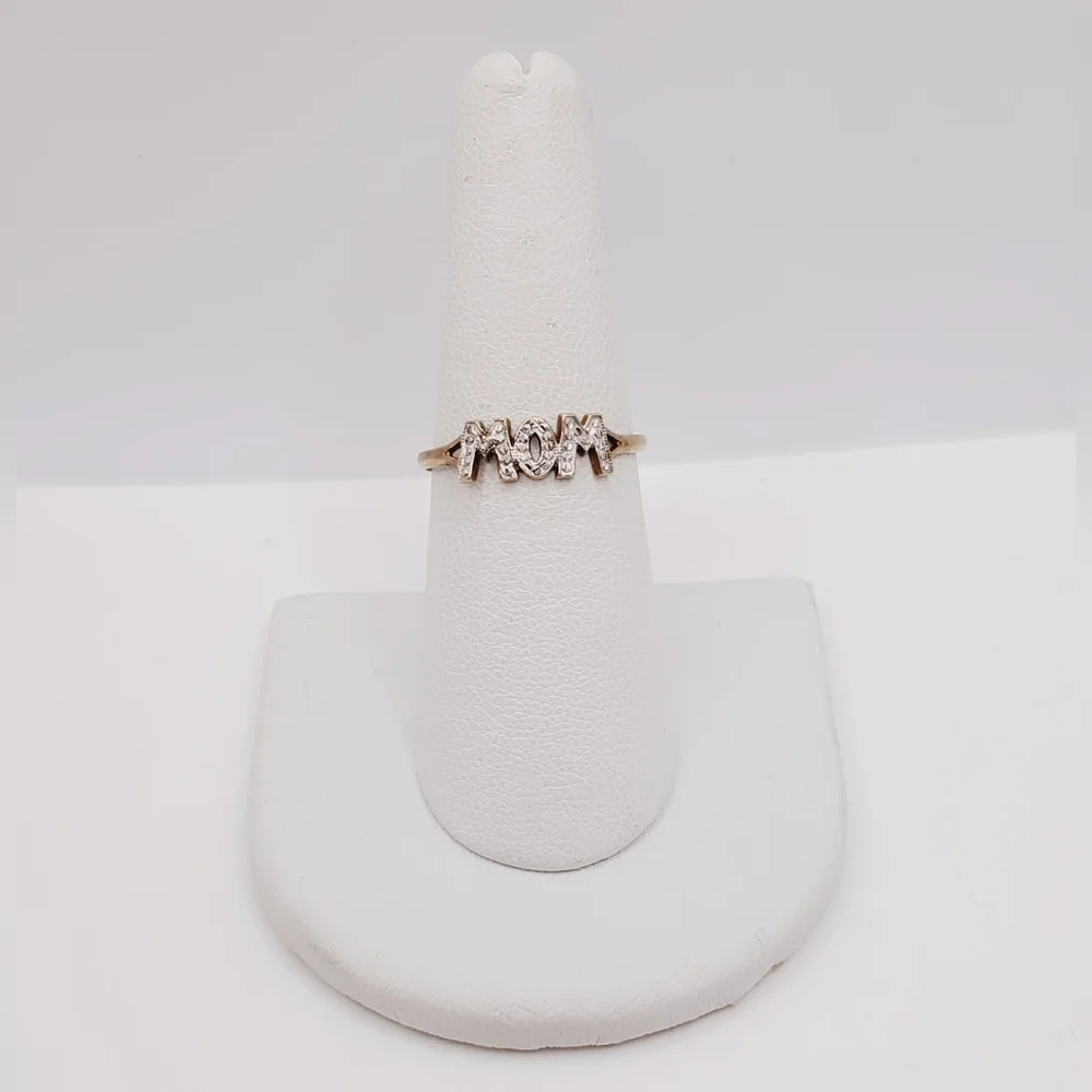 10k Solid Yellow Gold Mom Or Wow Genuine Diamond Accent Ring